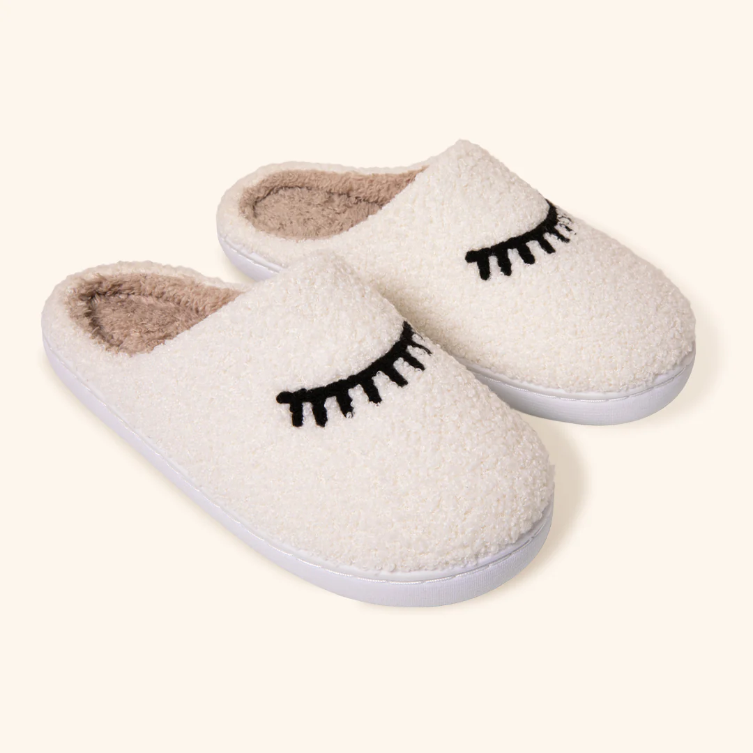 Cosy Teddy Slippers with Lash Design - Image 4